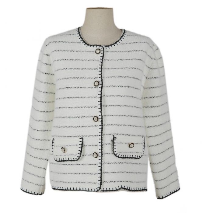 Dotty Contrast Stitch Striped Cardigan