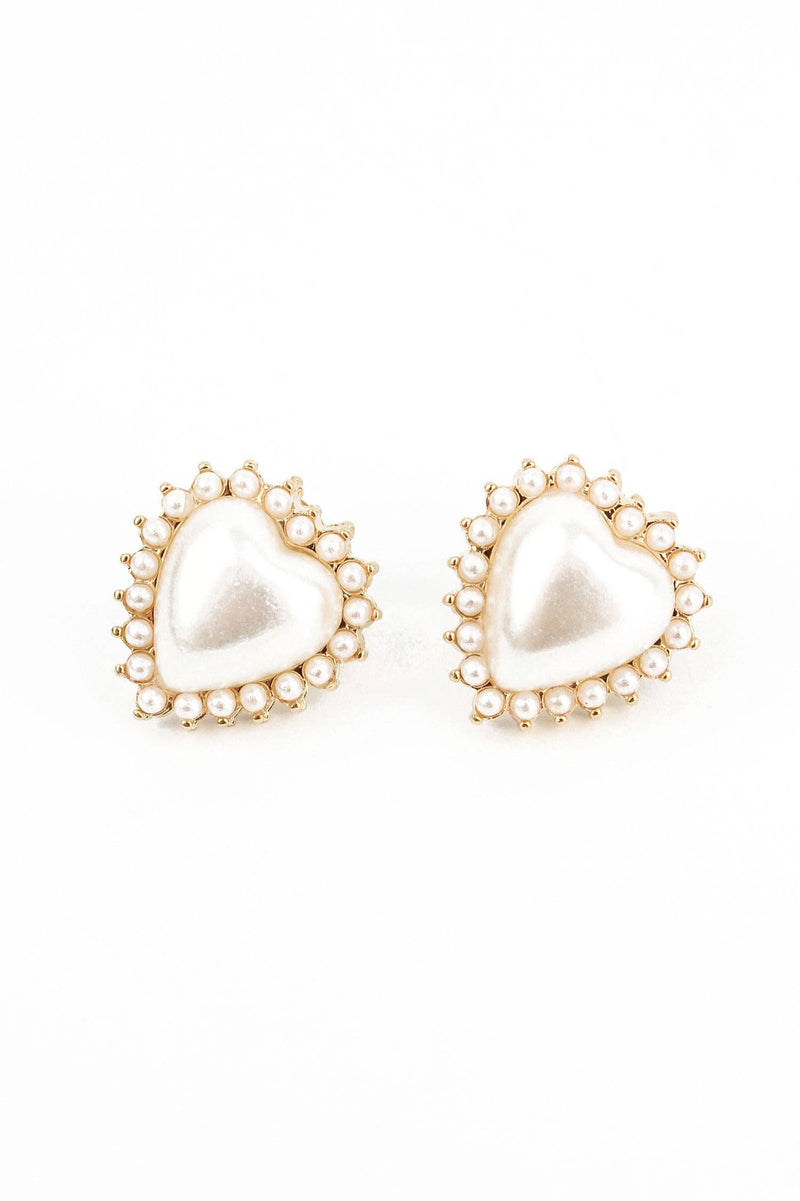 PEARL HEART STUD EARRING