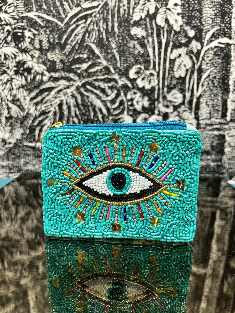 Beaded Evil Eye Small Zip Purse