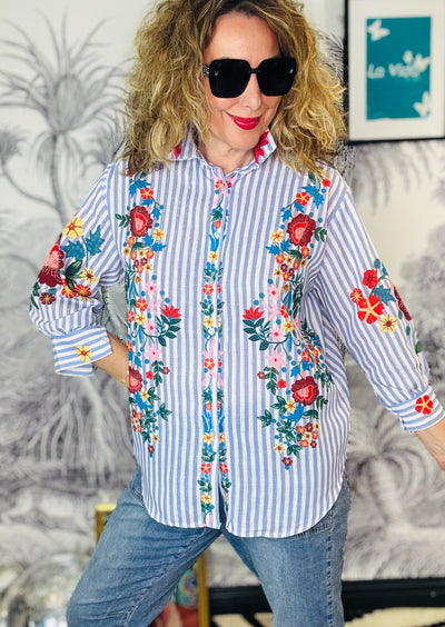 Areti Floral & Stripe Shirt with Lurex