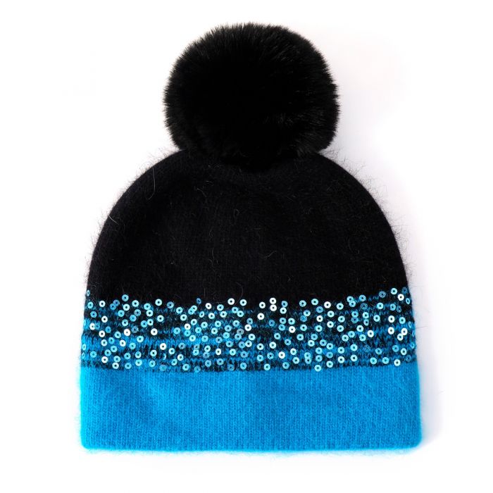 Two Tone Sequin Bobble Hat