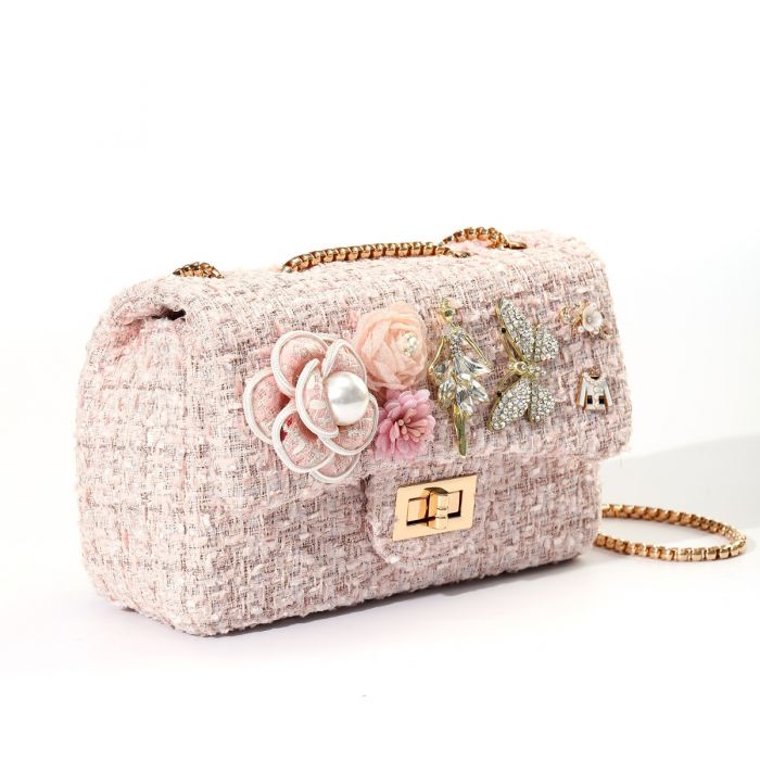 Charm Encrusted Tweed Handbag