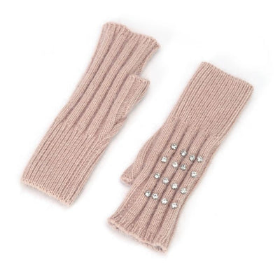 Diamante Ribbed Fingerless Gloves