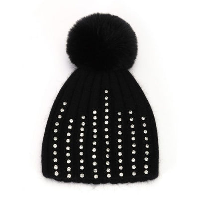 Diamante Ribbed Bobble Hat