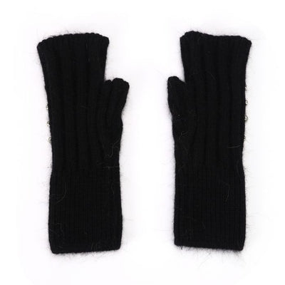 Diamante Ribbed Fingerless Gloves