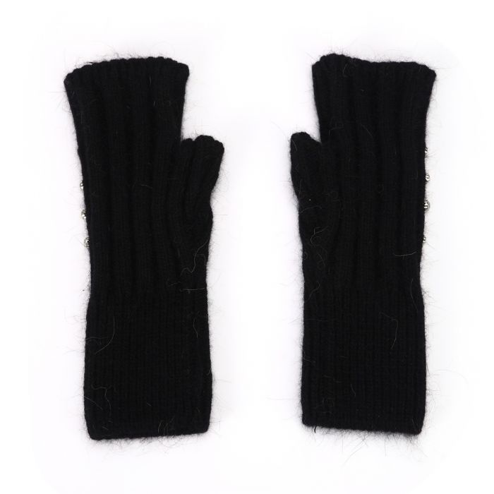 Diamante Ribbed Fingerless Gloves