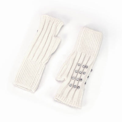 Diamante Ribbed Fingerless Gloves