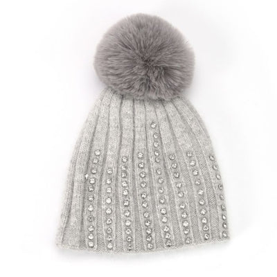 Diamante Ribbed Bobble Hat