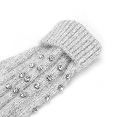 Diamante Ribbed Fingerless Gloves