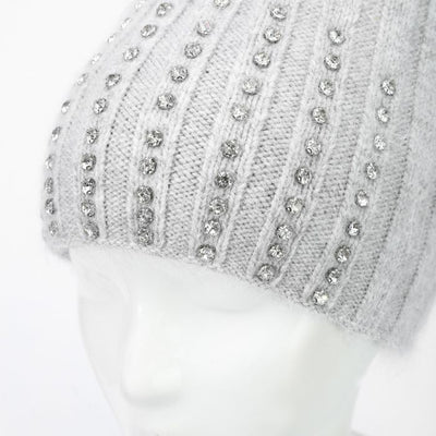 Diamante Ribbed Bobble Hat