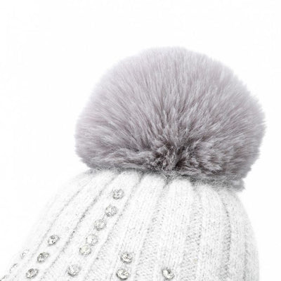 Diamante Ribbed Bobble Hat