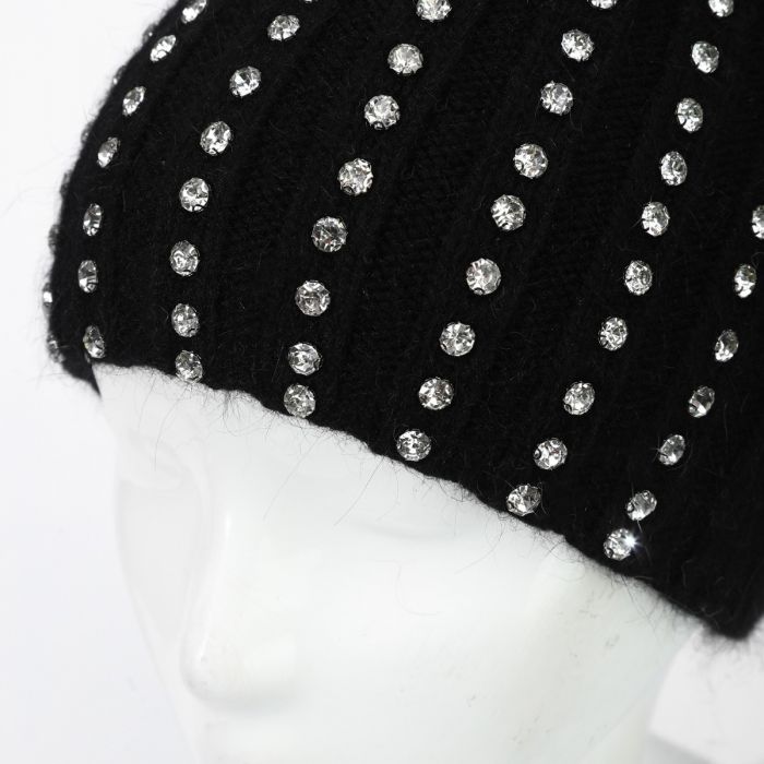 Diamante Ribbed Bobble Hat