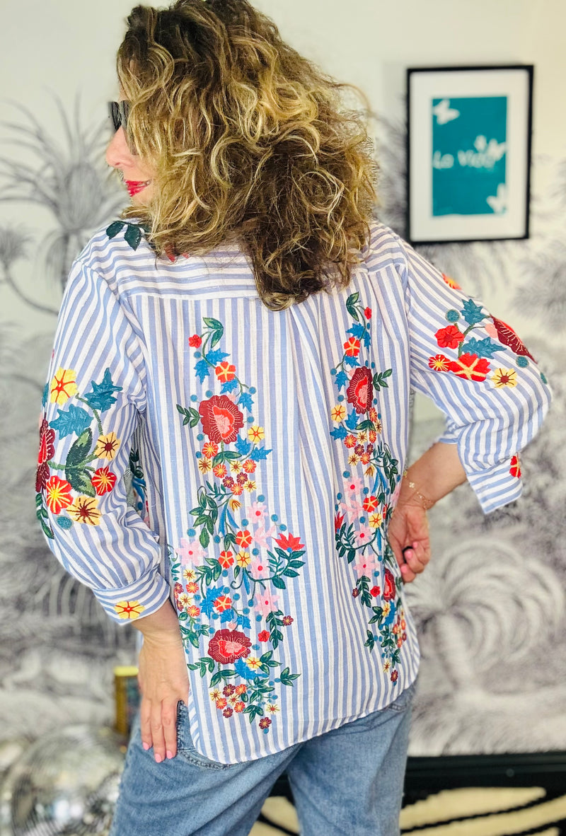 Areti Floral & Stripe Shirt with Lurex