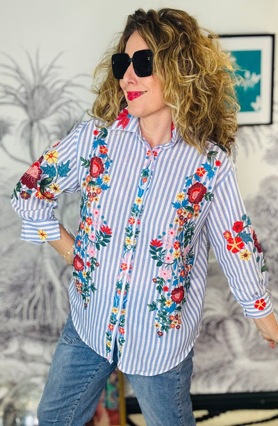 Areti Floral & Stripe Shirt with Lurex