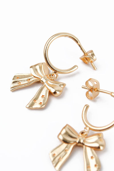 GOLD HOOP BOW EARRINGS