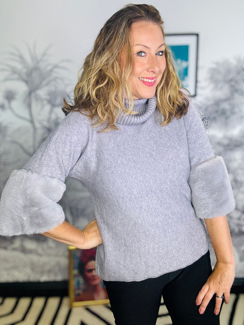 Aspen Roll Neck Jumper with Faux Fur Cuffs