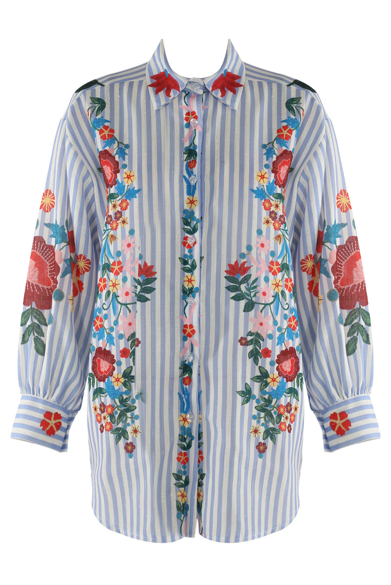 Areti Floral & Stripe Shirt with Lurex