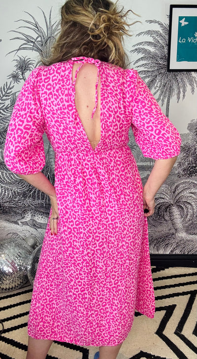 Tangier Small Pink Animal Print Dress in Cheesecloth