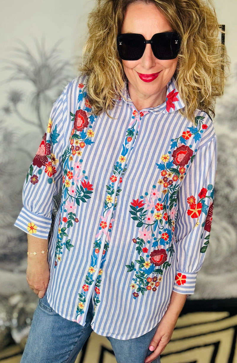 Areti Floral & Stripe Shirt with Lurex