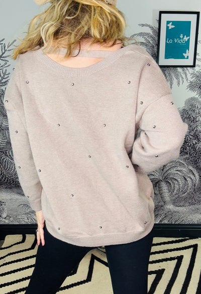 Pippa Crystal Stud Scoop Neck Jumper