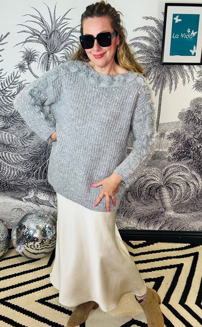 Nadia Pearl & Floral Applique Jumper