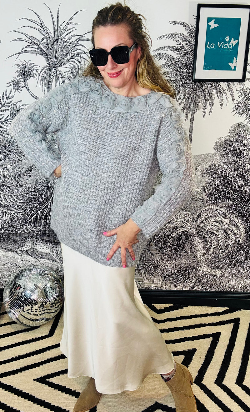 Nadia Pearl & Floral Applique Jumper