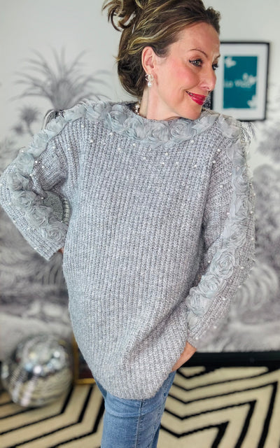 Nadia Pearl & Floral Applique Jumper