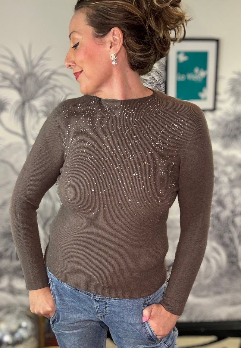 Zofia Sparkle Merino Wool High Neck Jumper