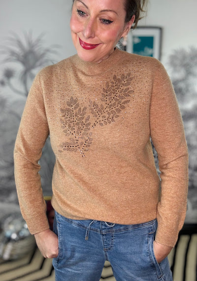 Cecily Sparkle Leaf High Neck Merino Jumper