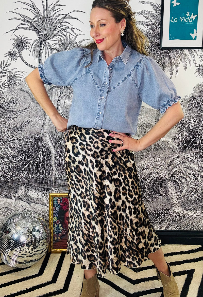 Una Leopard Bias Slip Skirt