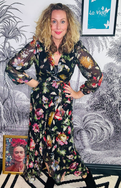 Bunty Foil & Floral Maxi Wrap Dress