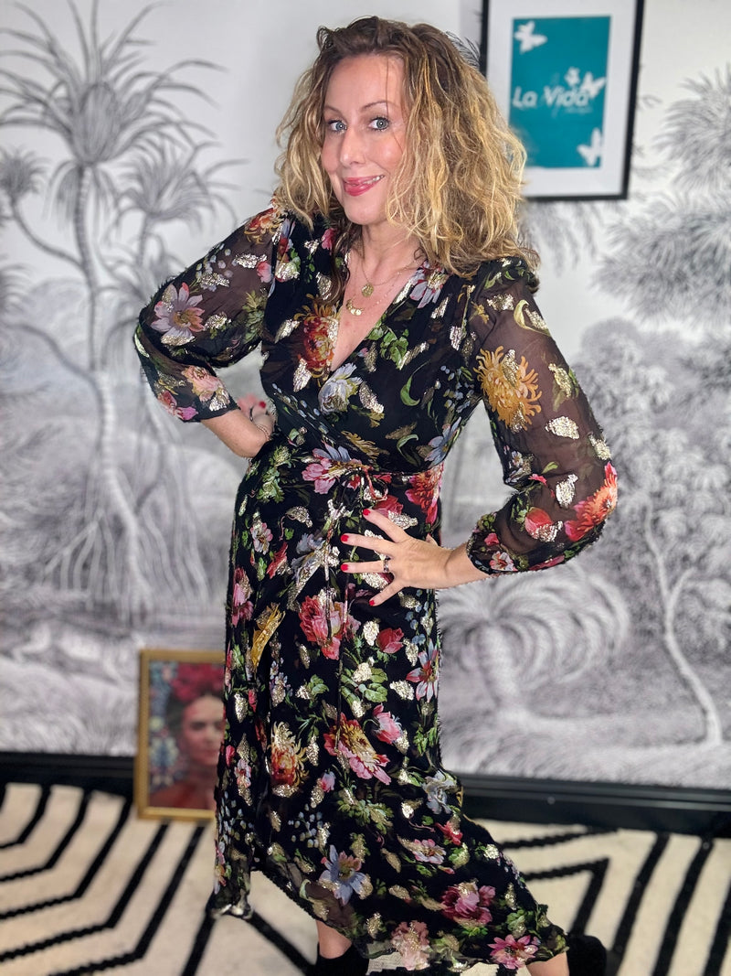 Bunty Foil & Floral Maxi Wrap Dress