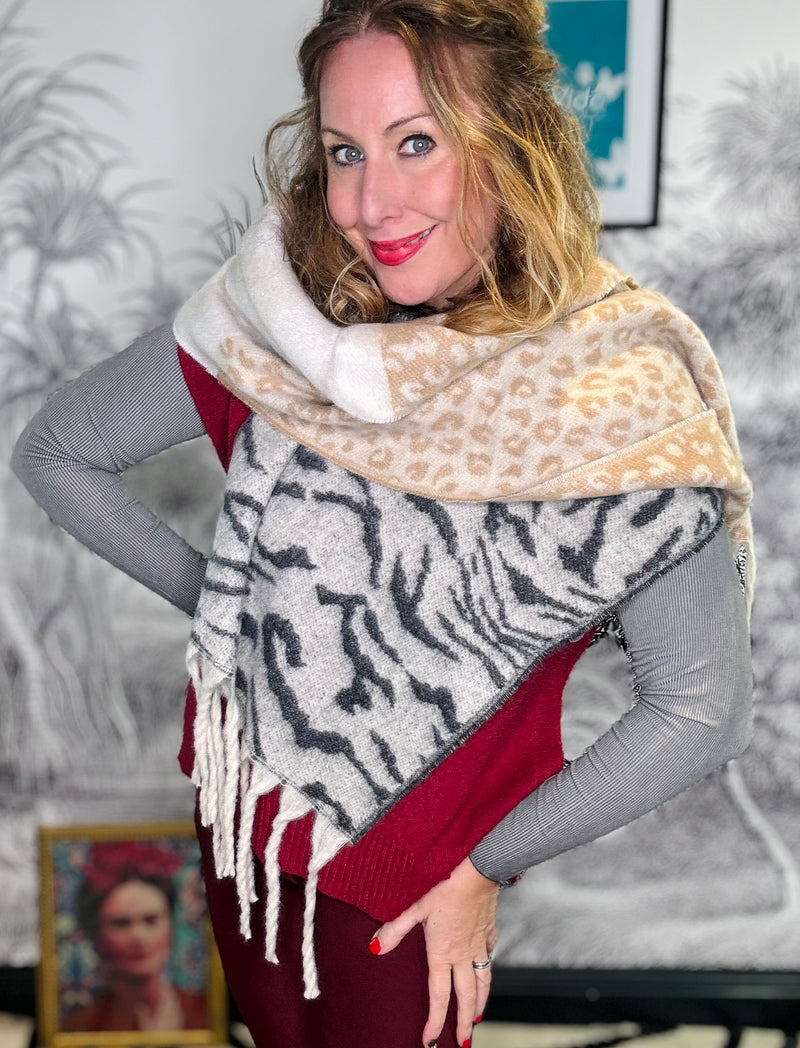 Dual Animal Tassel Scarf