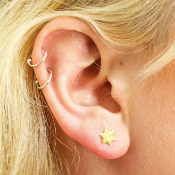 Brushed Metal Star Stud Earrings