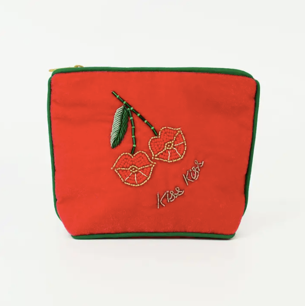 Cherry Kiss Kiss Small Velvet Purse