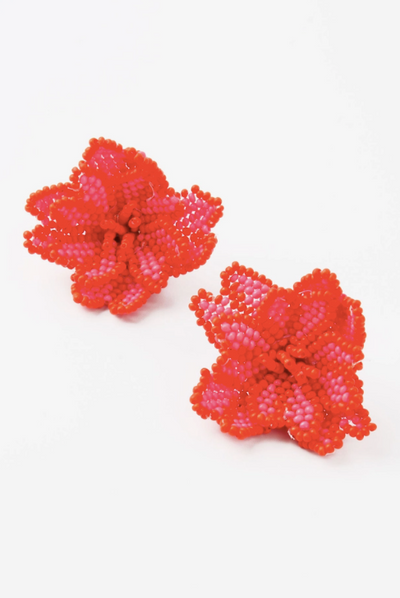 Beaded Flower Petal Stud Earrings