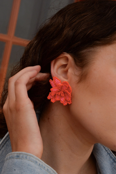 Beaded Flower Petal Stud Earrings