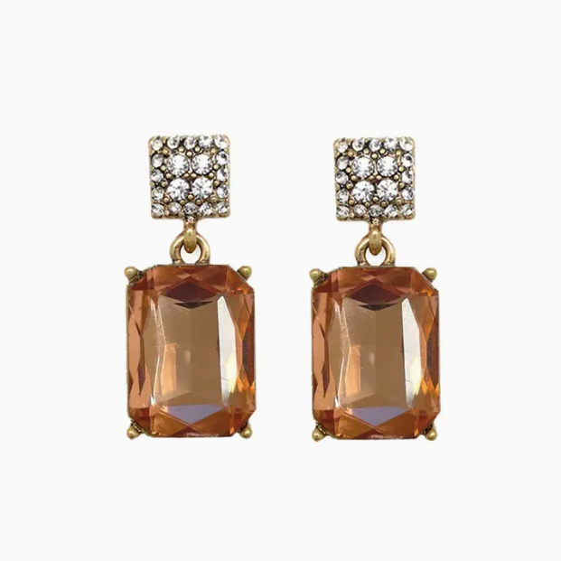 Crystal Top Gem Drop Earrings