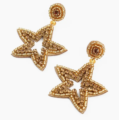 Beaded Star Drop Statement Earrings