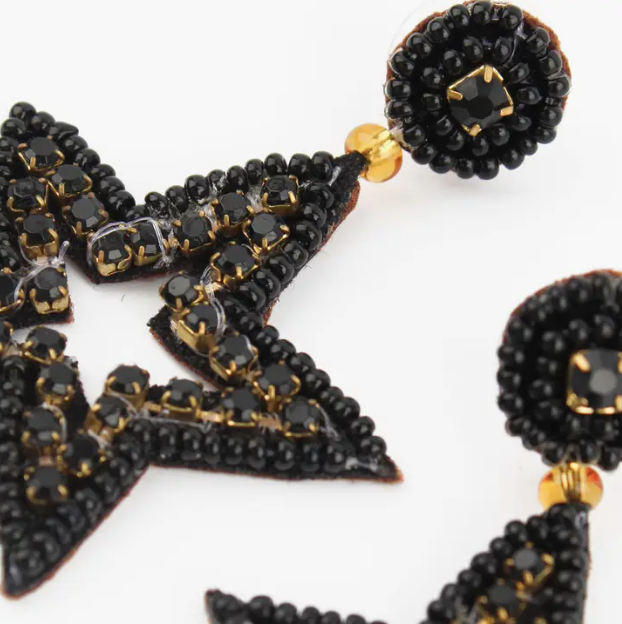 Beaded Star Drop Statement Earrings