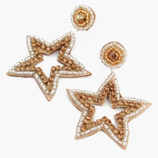 Beaded Star Drop Statement Earrings