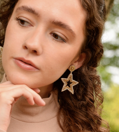 Beaded Star Drop Statement Earrings