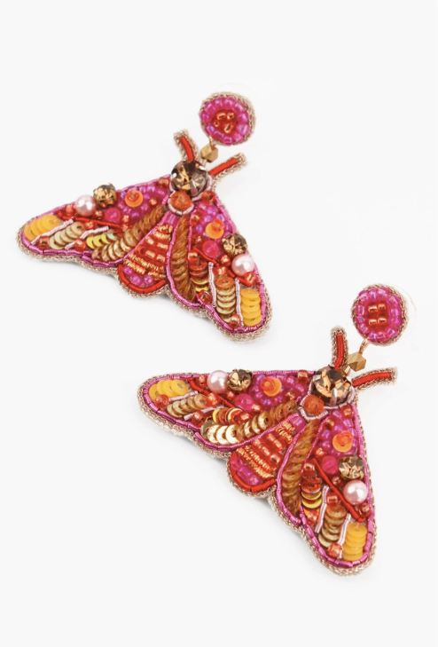 Beaded Moth Earrings