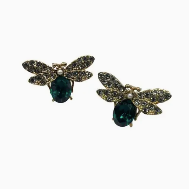 Large Emerald Bee Earrings