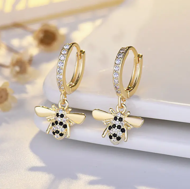 Bee Drop Hoop Earrings