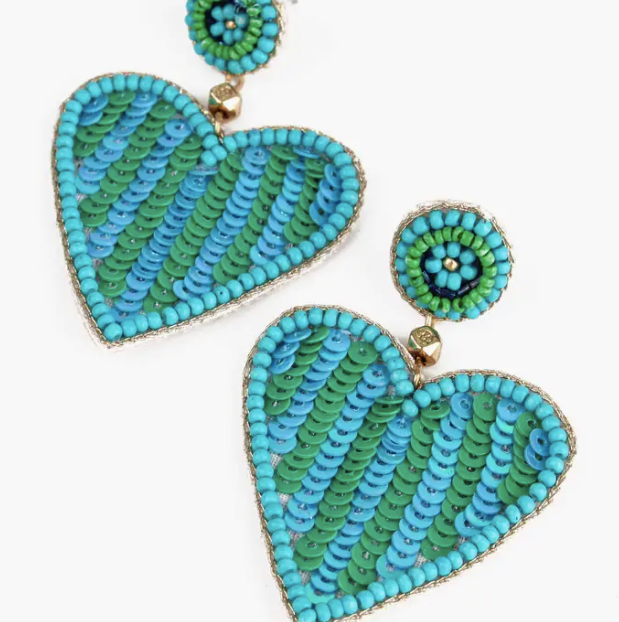 Stripe Beaded Heart Earrings