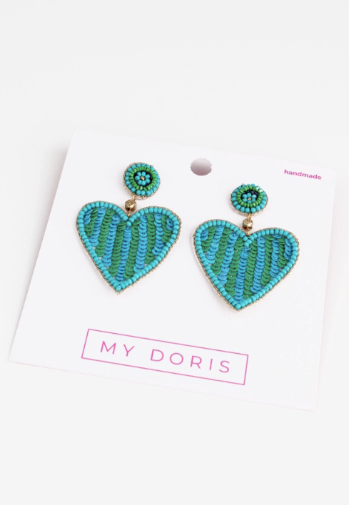 Stripe Beaded Heart Earrings