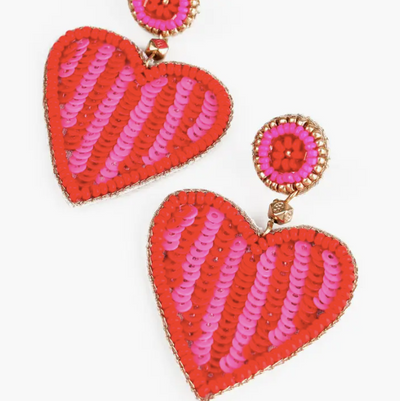 Stripe Beaded Heart Earrings