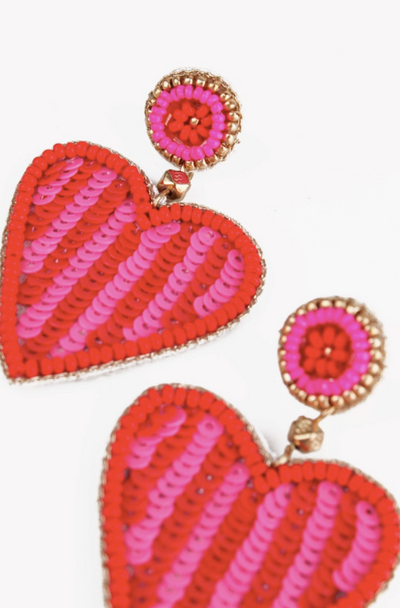 Stripe Beaded Heart Earrings