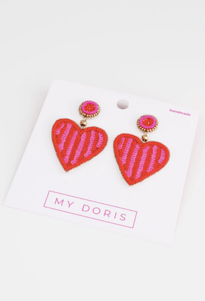 Stripe Beaded Heart Earrings